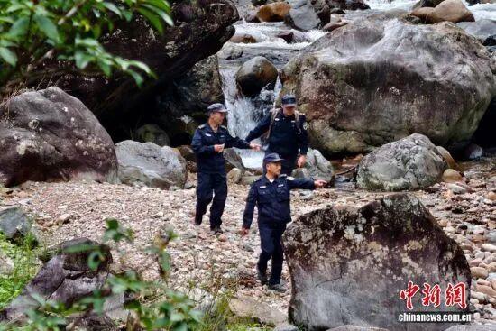 图为5月8日，护林员罗贤华（前）、季兴发（左一）等正在巡山。中新社记者 王东明 摄